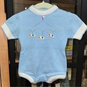 1960s Vintage romper baby boy embroidered horses knit onesie